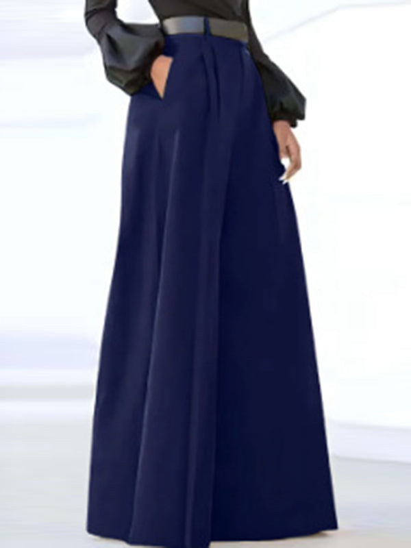 High Waisted Loose Pleated Solid Color Split-Joint Pants Trousers