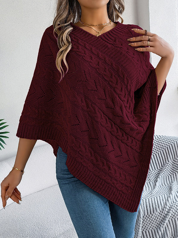 Half Sleeves Loose Solid Color V-Neck Cape