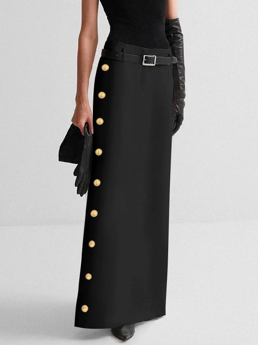 High Waisted Buttoned No Belt Solid Color Skirts Bottoms