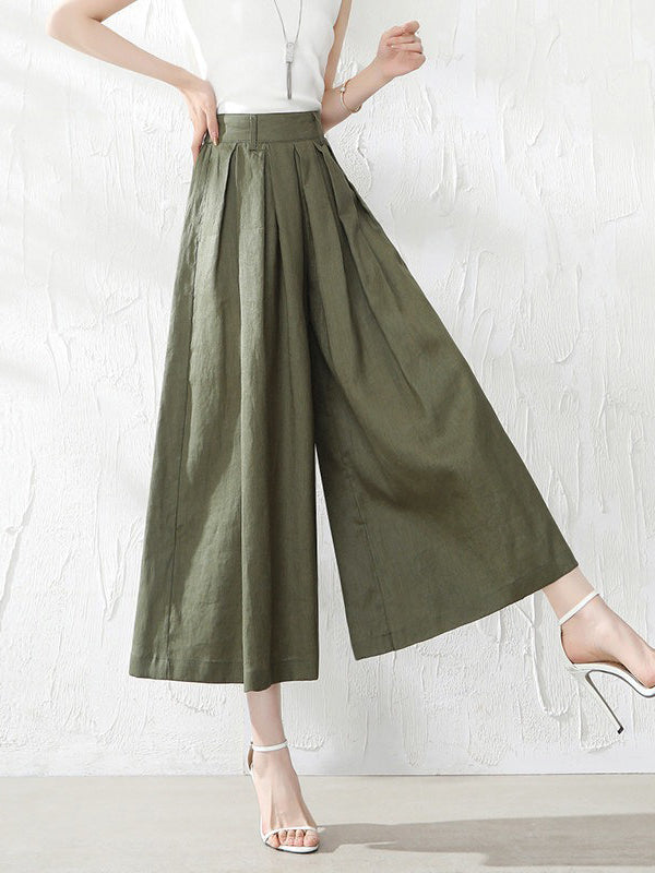 5 Colors Loose Solid Color Ramie Cotton Wide Leg Pants