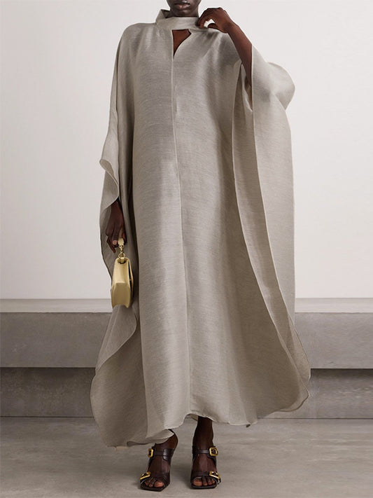 Batwing Sleeves Loose Solid Color Stand Collar Maxi Dresses