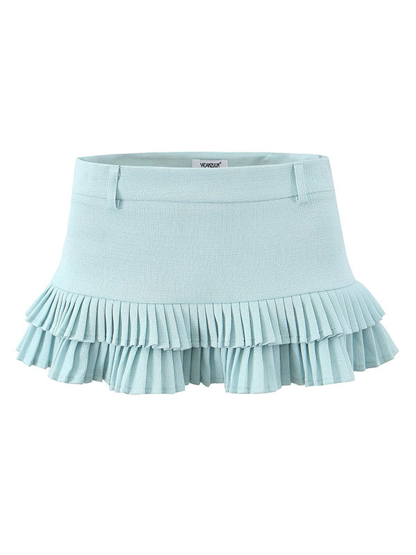 Loose No Belt Pleated Solid Color Skirts Bottoms