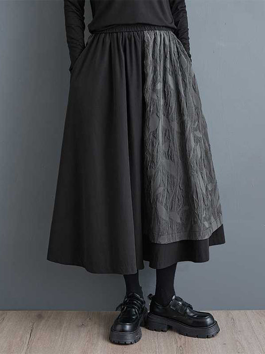 High Waisted Loose Elasticity Jacquard Pleated Pockets Culotte Wide Leg Pants