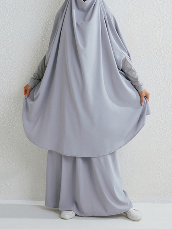 Batwing Sleeves Long Sleeves Muslim Solid Color High Neck Shirts Top + Skirts Bottom Two Pieces Set