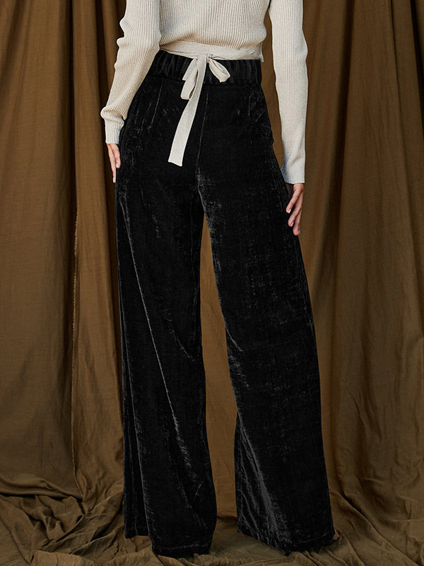 High Waisted Loose Elasticity Solid Color Pants Trousers