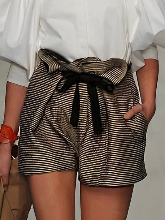 High Waisted Striped Shorts Bottoms