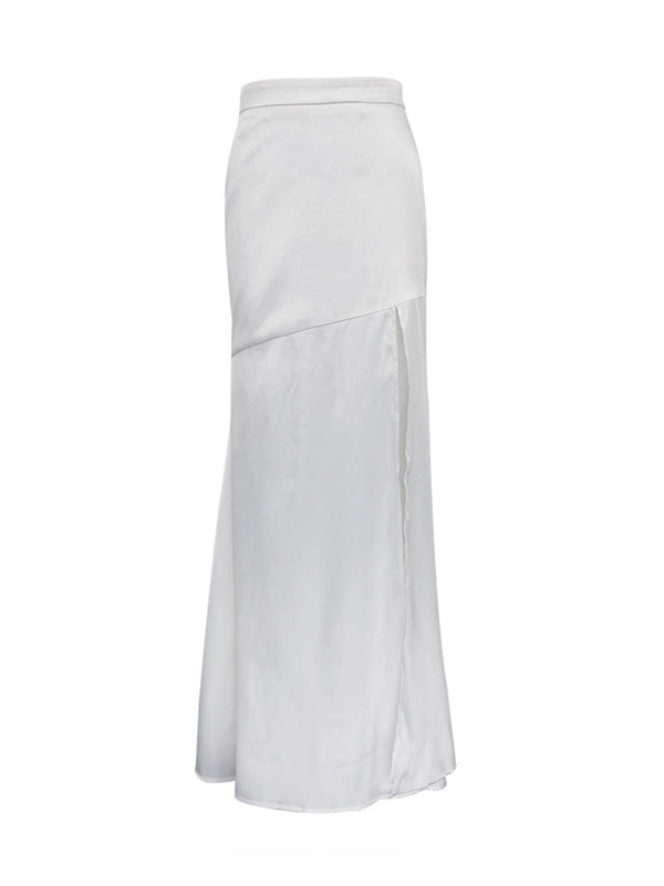 High Waisted Loose Solid Color Split-Joint Split-Side Zipper Skirts Bottoms