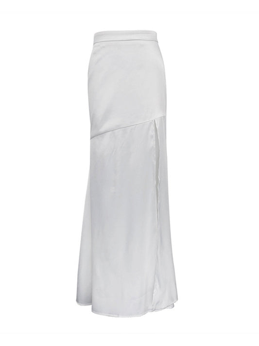 High Waisted Loose Solid Color Split-Joint Split-Side Zipper Skirts Bottoms