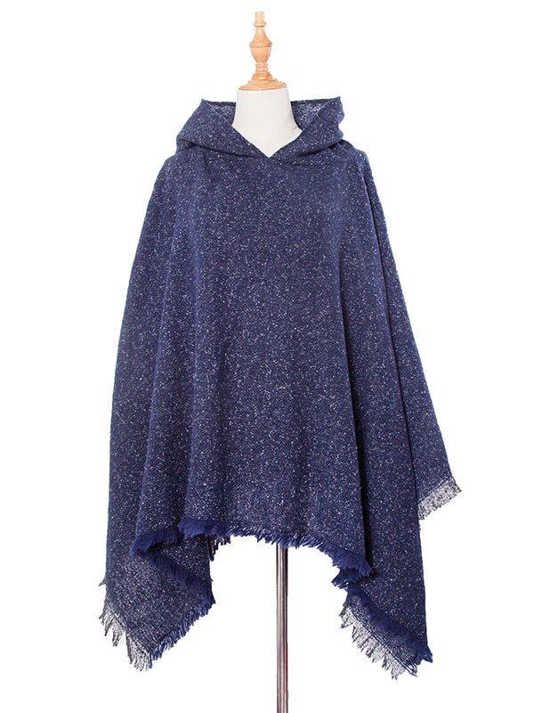 Fringed Hooded Keep Warm Solid Color Cape Shawl&Cloak