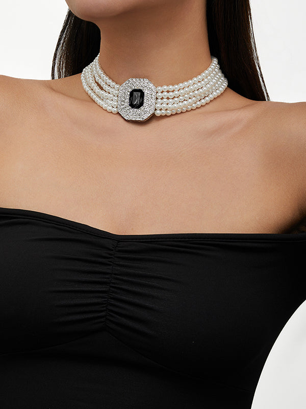 Geometric Layered Rhine Stones Necklaces Accessories