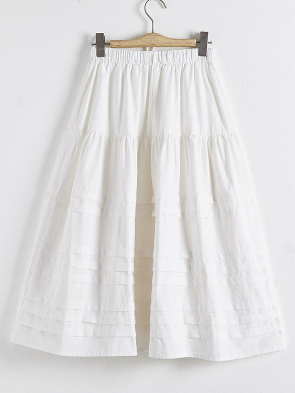 A-Line Loose Drawstring Elasticity Pleated See-Through Solid Color Split-Joint Skirts