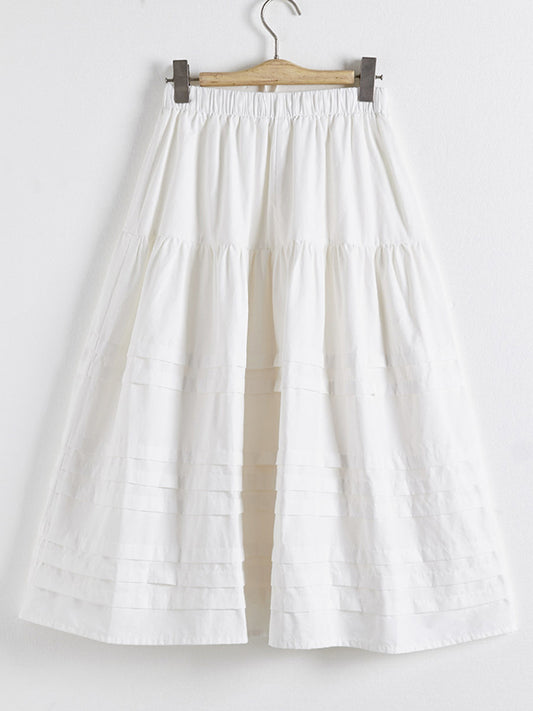 A-Line Loose Drawstring Elasticity Pleated See-Through Solid Color Split-Joint Skirts
