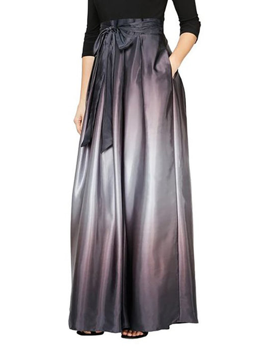 Loose Gradient Pleated Pockets Split-Joint Tied Waist Long Skirts Skirts Bottoms