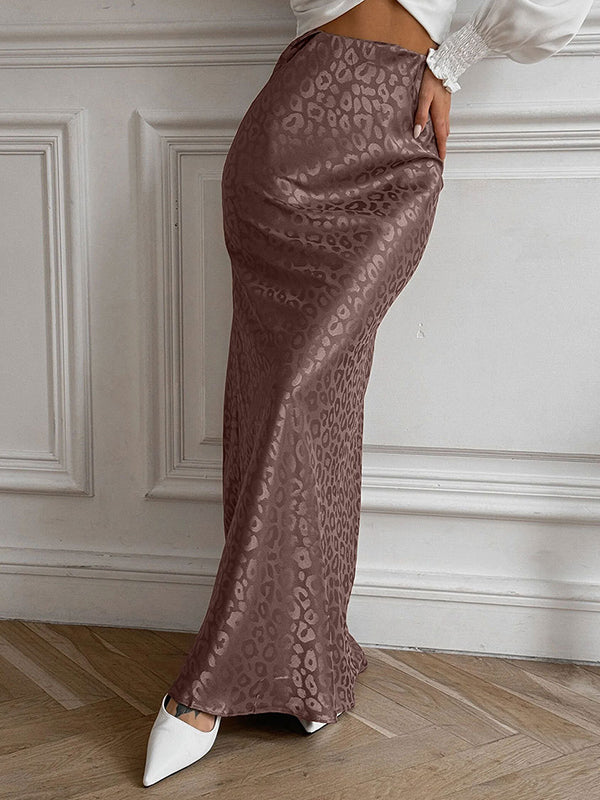 Bodycon High Waisted Jacquard Leopard Split-Joint Skirts Bottoms