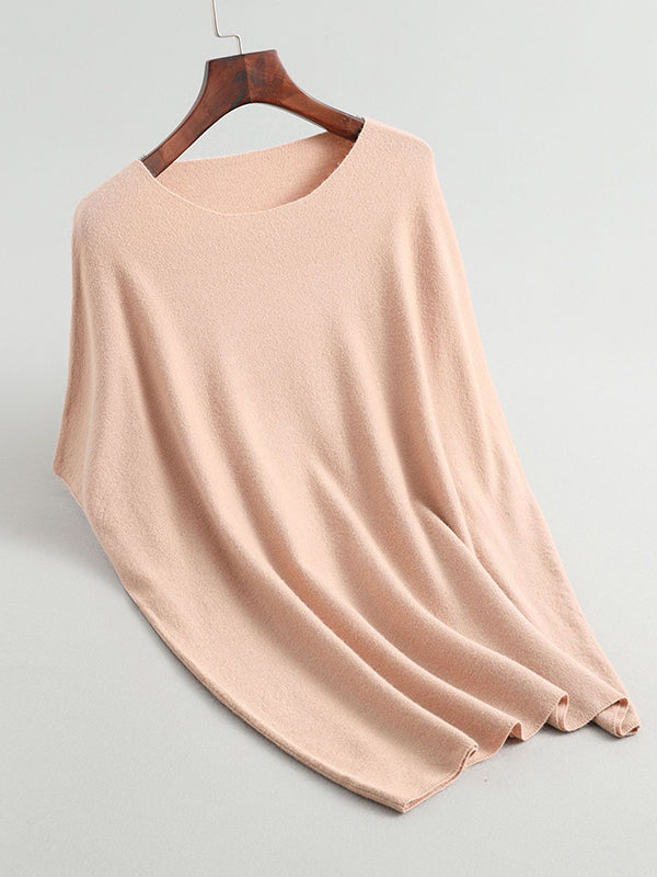 Half Sleeves Loose Solid Color Off-The-Shoulder Knitwear Pullovers Sweater Tops