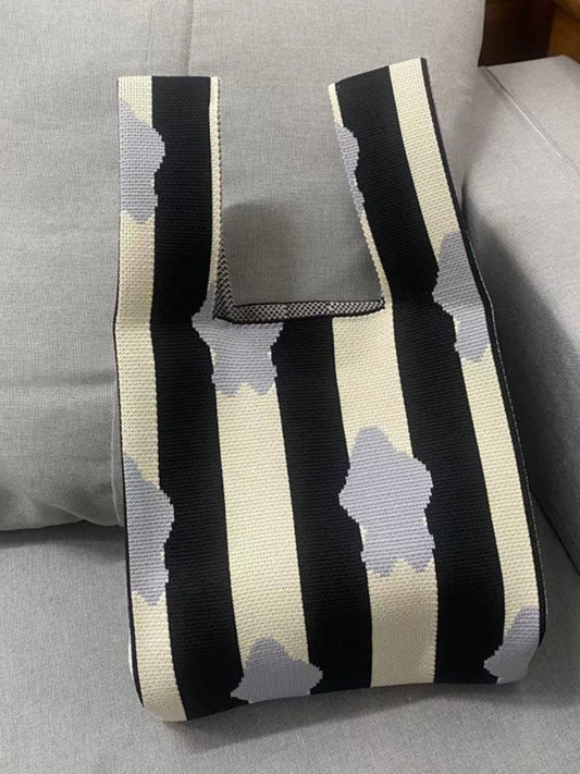 Contrast Color Geometric Woven Handbag