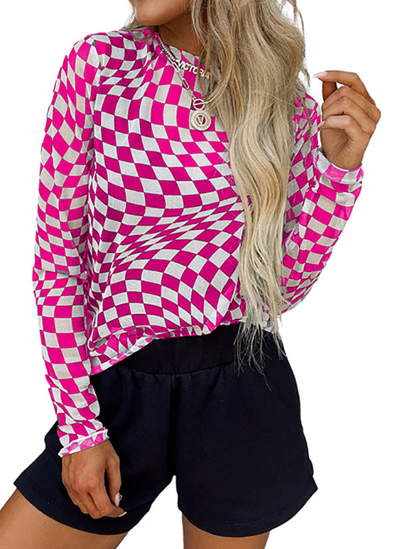 Long Sleeves Skinny Contrast Color Round-Neck T-Shirts Tops