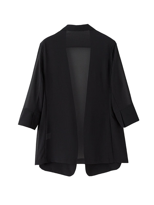 Long Sleeves Loose Solid Color Split-Side Sun Protection Notched Collar Blazer Outerwear