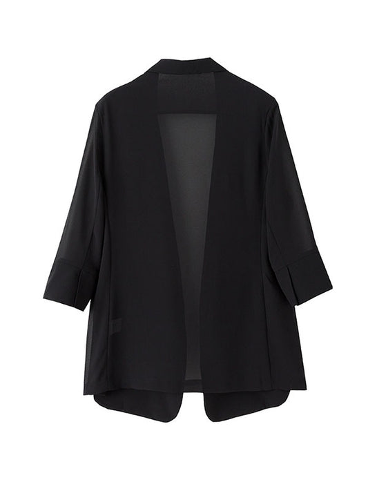 Long Sleeves Loose Solid Color Split-Side Sun Protection Notched Collar Blazer Outerwear