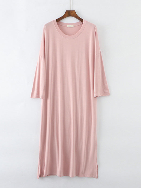 Modal Long Sleeve Split-Side Loose Pajamas Dress