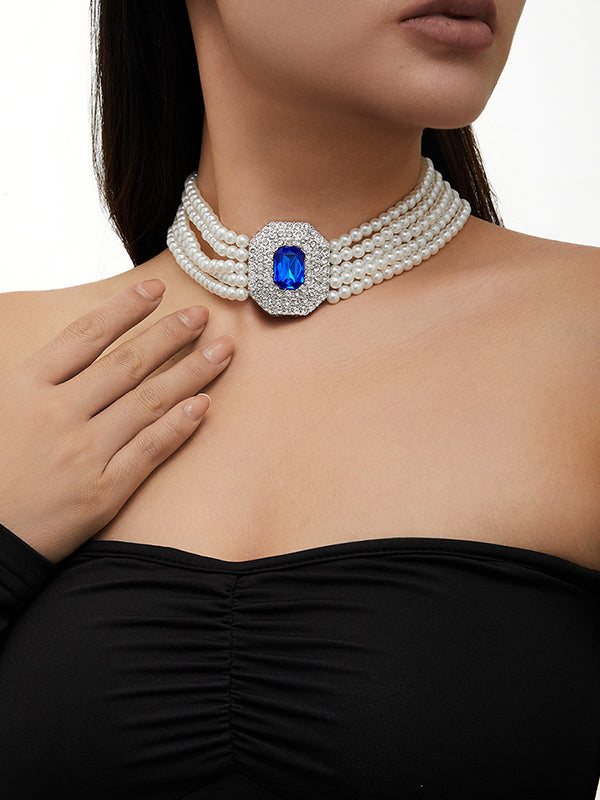 Geometric Layered Rhine Stones Necklaces Accessories