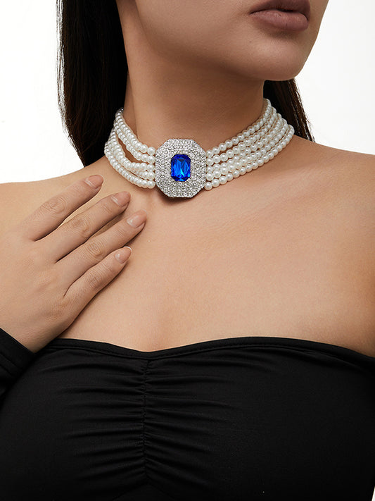 Geometric Layered Rhine Stones Necklaces Accessories