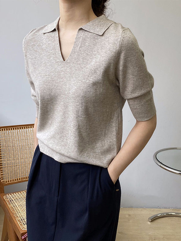 7 Colors Urban Solid Color Half Sleeves Knitting Shirt Top