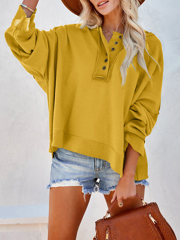 Hooded Long Sleeves Buttoned Split-Joint Velvet Sweatshirt Tops
