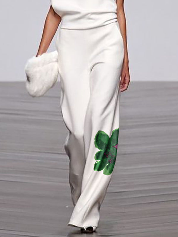 High Waisted Loose Flower Print Pants Trousers