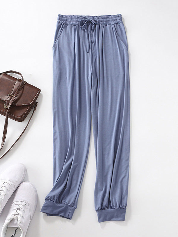 Solid Color Bandage Casual Loose Pajama Pants