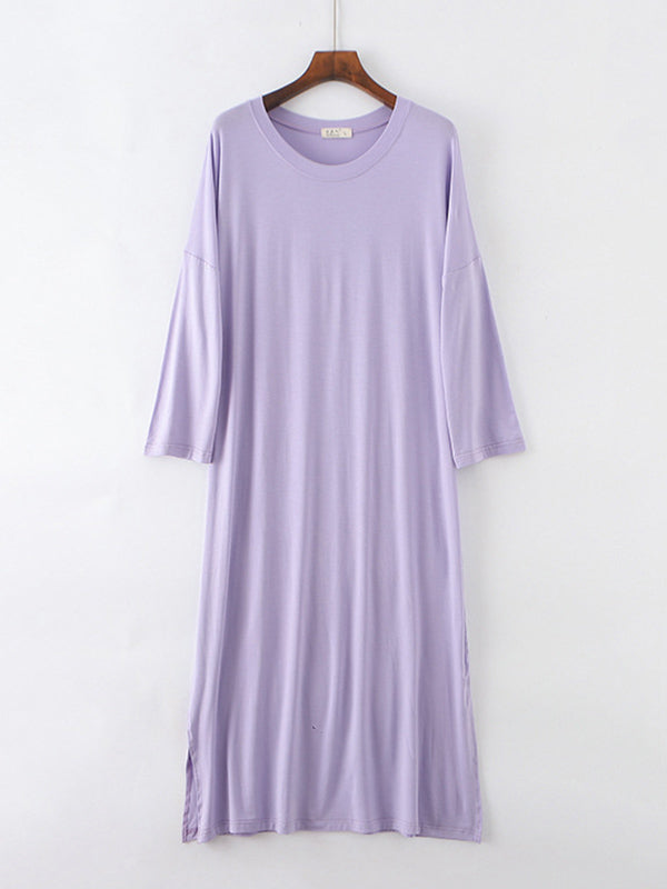 Modal Long Sleeve Split-Side Loose Pajamas Dress