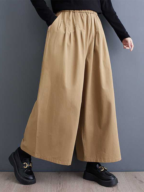 Loose Wide Leg Elasticity Embroidered Pleated Ninth Pants Trousers