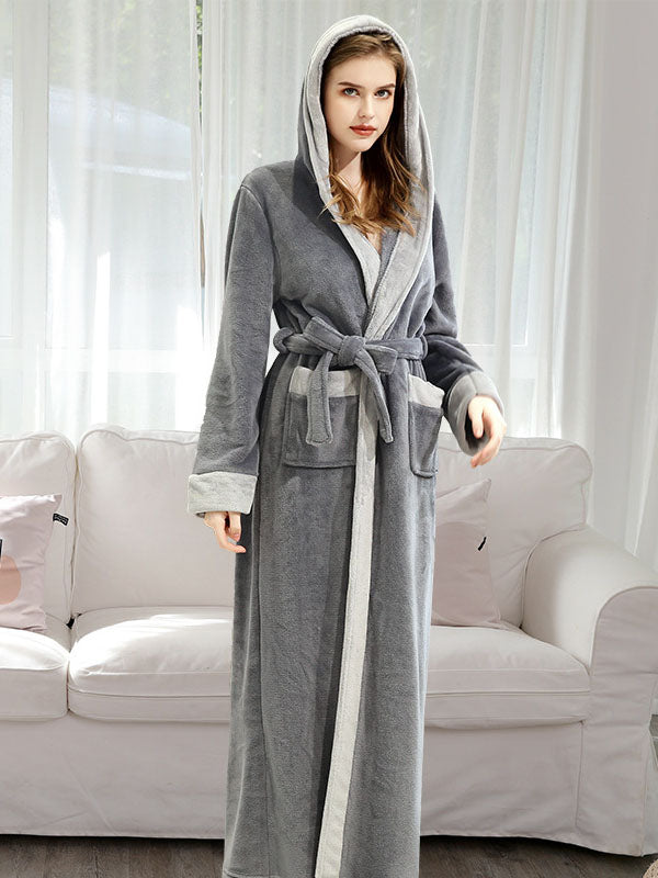 Comfortable Hooded Bandage Warm Pajama Robe