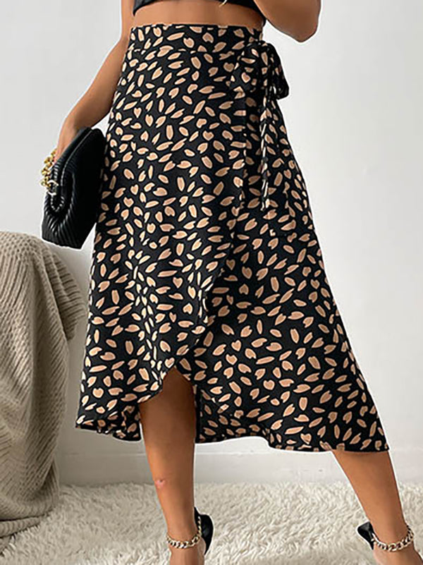 A-Line High-Low Printed Split-Front Tied Waist Skirts Bottoms