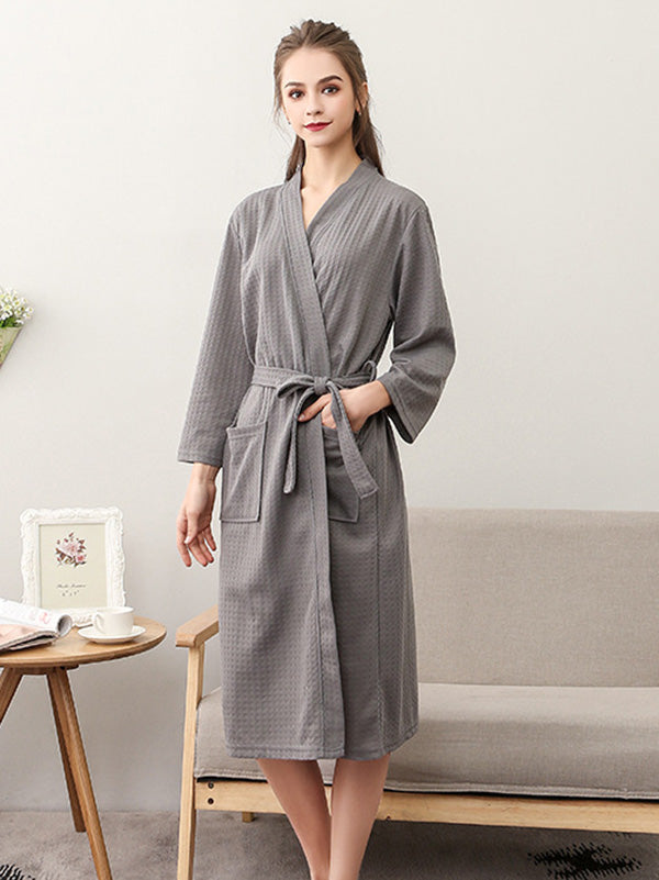 Comfortable Solid Bandage Thin Pajama Robe