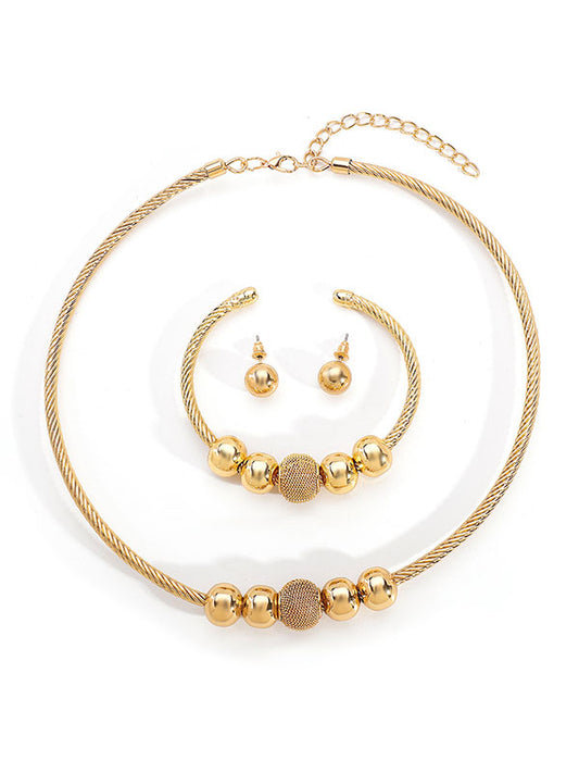 Geometric Necklaces + Ringent Bracelet + Earrings Accessories Three Pieces Set