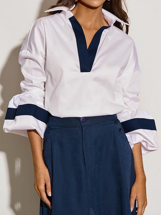 Loose Puff Sleeves Split-Joint Lapel Blouses&Shirts Tops
