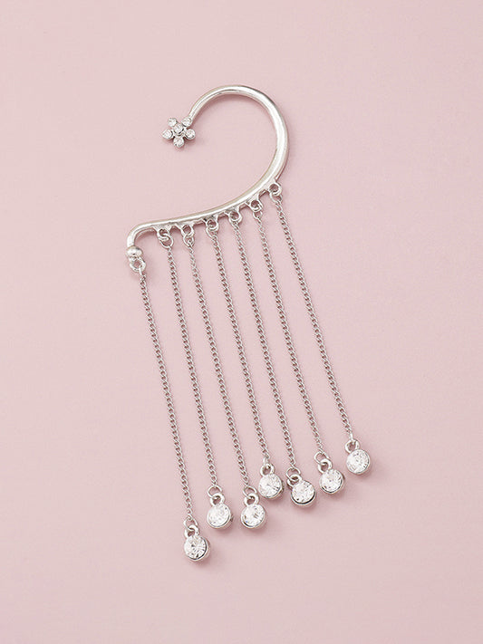 Flower Shape Hollow Rhinestone Tasseled Earhook Accessories