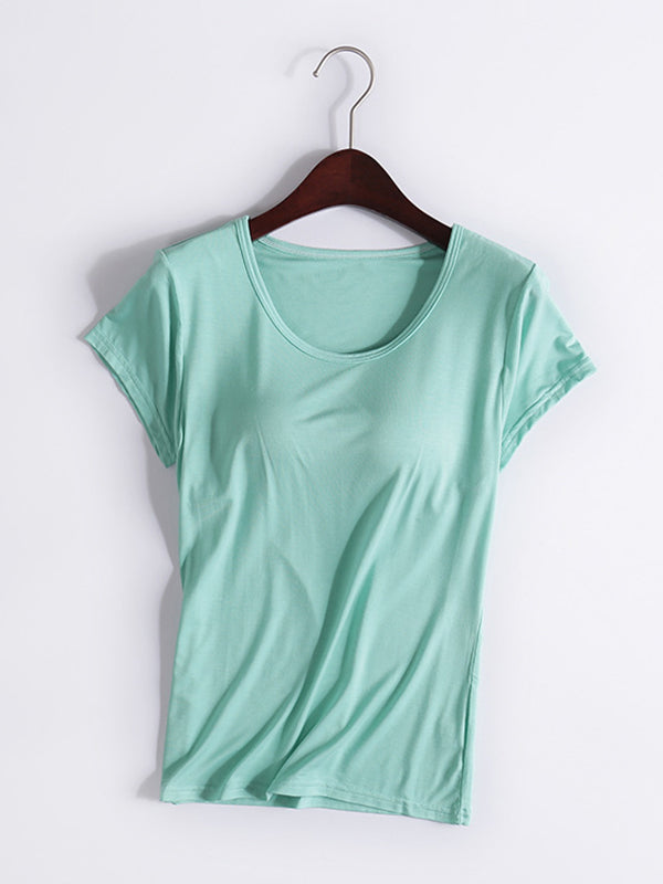 Modal Solid Color Short Sleeve Yoga Casual T-Shirts
