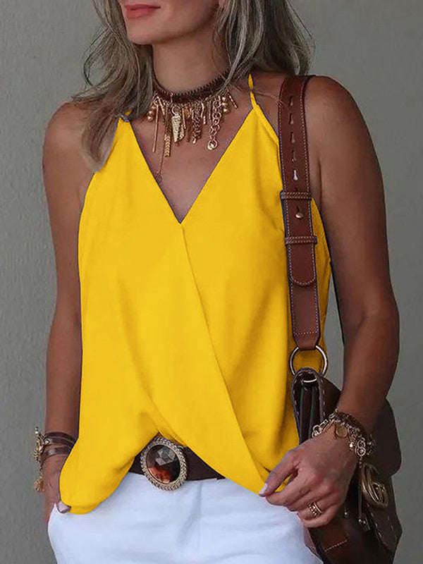 Loose Sleeveless Solid Color Spaghetti-Neck Vest Top