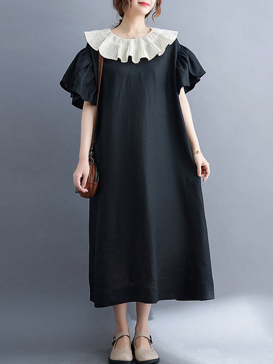 Original Vintage Falbala Contrast Color Midi Dress