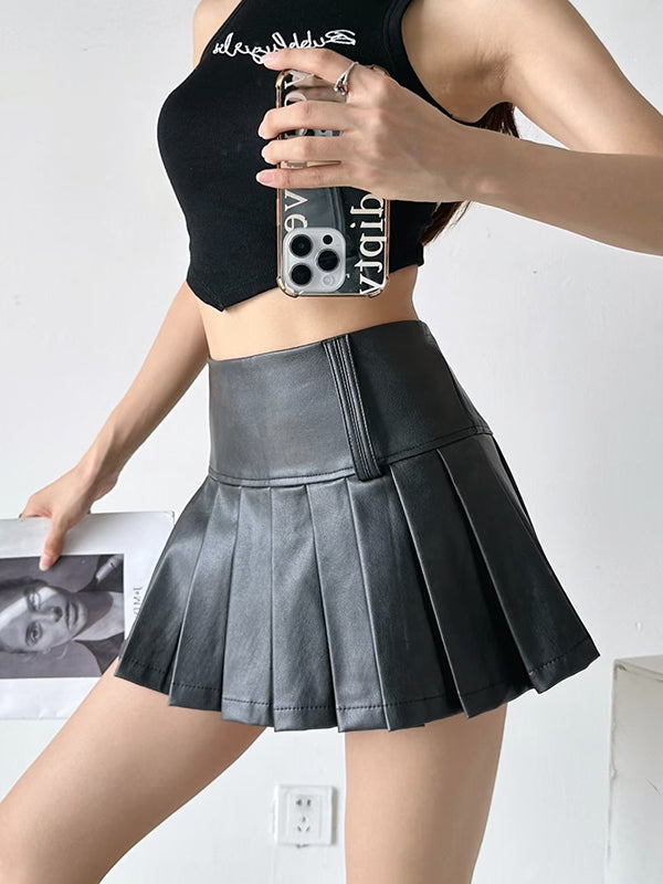 A-Line High Waisted Pleated Solid Color Skirts Bottoms