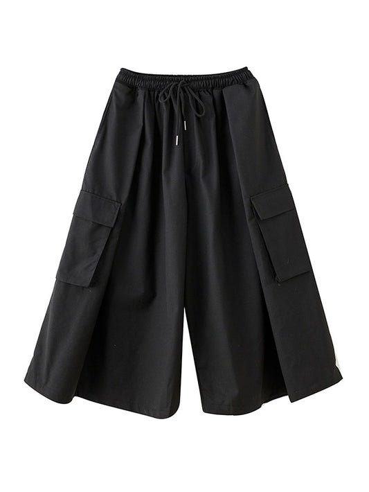 Simple Loose Wide Leg Drawstring Solid Color Casual Pants Bottoms