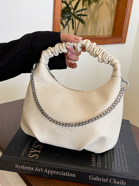 Chains Pleated Solid Color Zipper Crossbody Bags Handbags