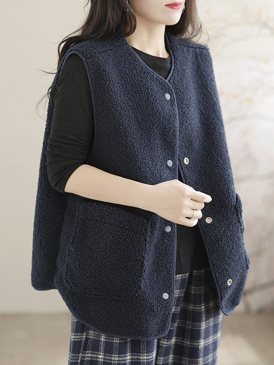 Vintage Loose Sleeveless Solid Color Vest Outerwear