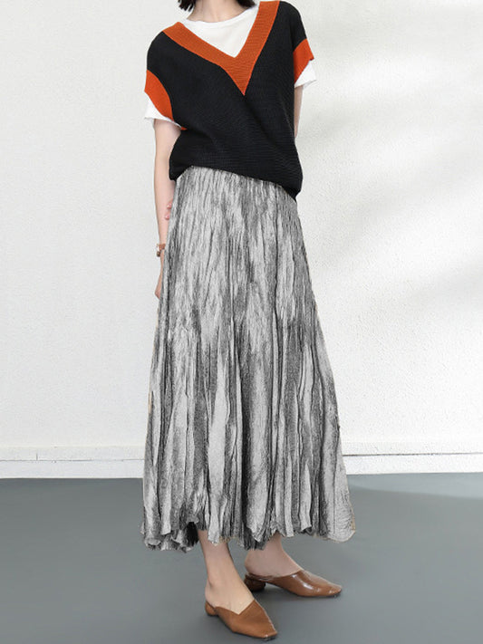 A-Line High Waisted Elasticity Pleated Solid Color Skirts Bottoms
