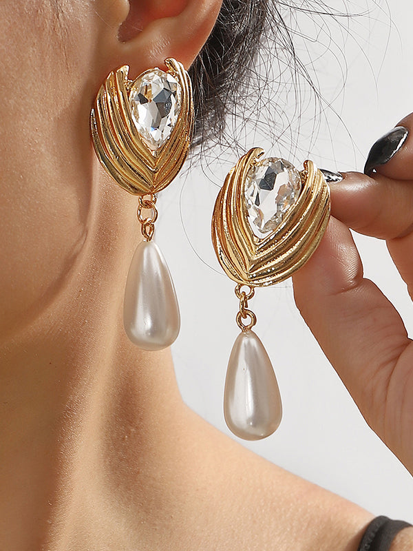 Geometric Rhine Stones Drop Earrings