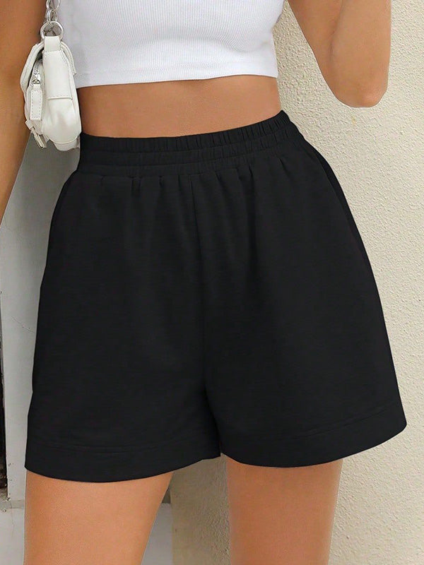 High Waisted Loose Elasticity Solid Color Split-Joint Shorts