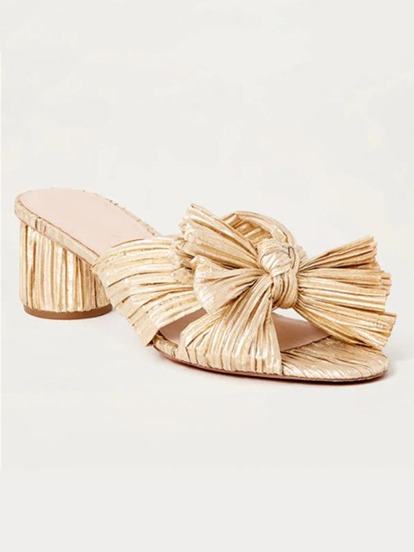 Hollow Peep Toe Pleated Shiny Pumps Sandals Slippers