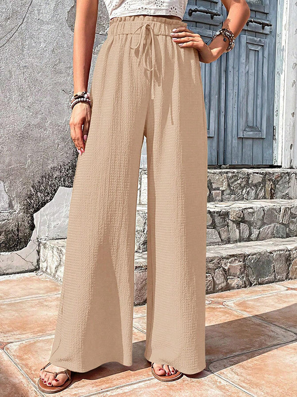 Loose Wide Leg Drawstring Elasticity Solid Color Split-Joint Pants Trousers